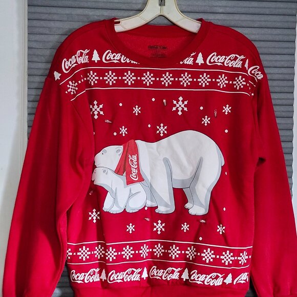 Coca-Cola womans xmas polar bear non working light up sweatshirt junior S  3-5 - Picture 2 of 7